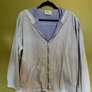 Vintage Blue and White Gingham Zip-Up Hoodie